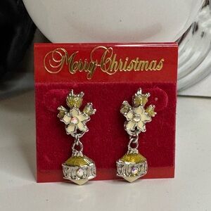 Vintage Christmas Earrings Poinsettias and Ornaments Earrings Merry Christmas